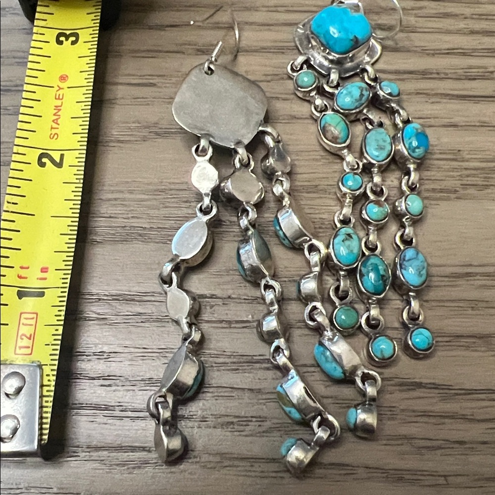 Statement Kingman Turquoise Dangle Earrings - image 3